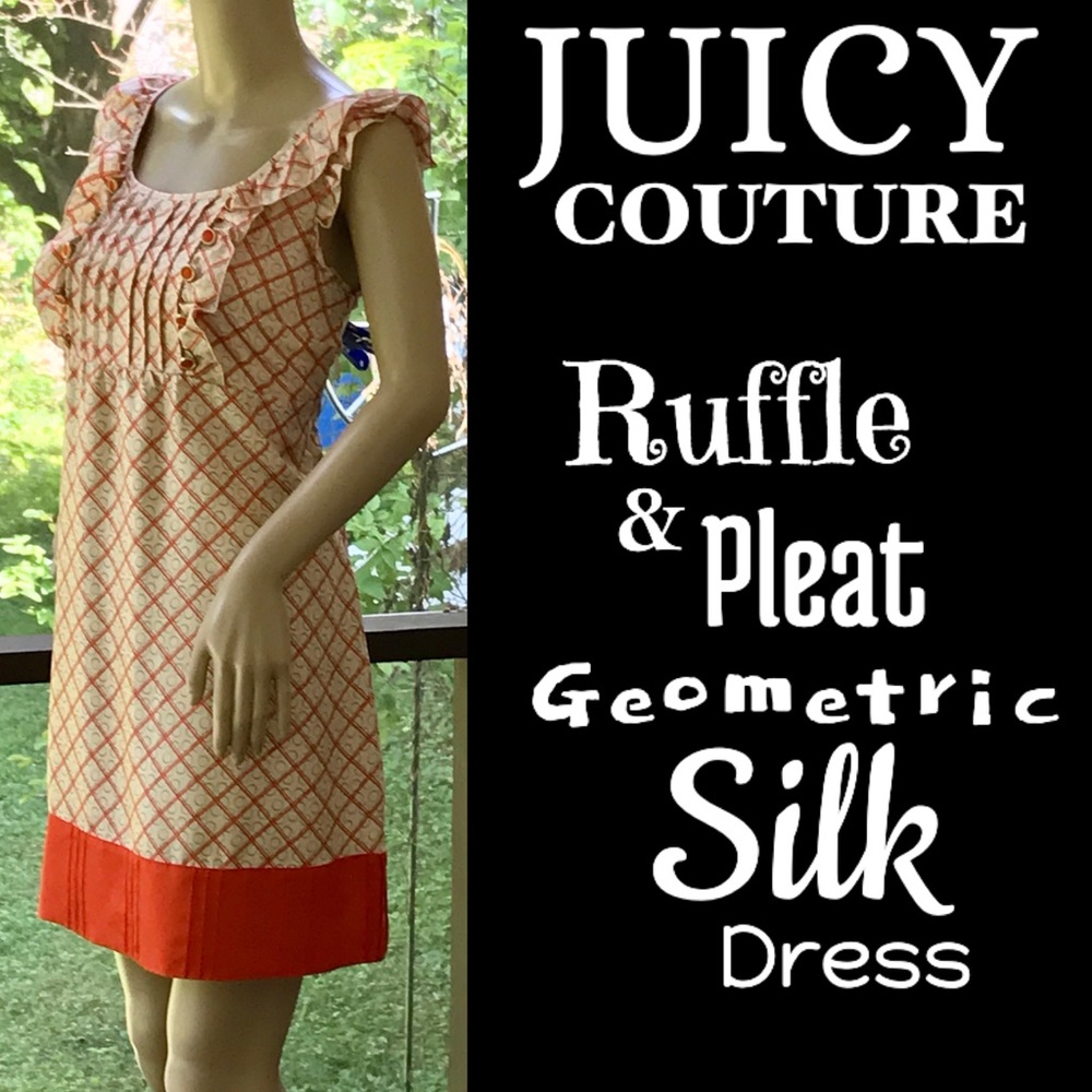 ▪️JUICY COUTURE▪️Pleated Ruffle Geometric Silk Midi Dress